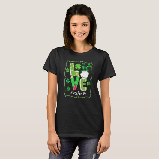 Teacher Life St Patricks Day Gnomes Shamrock Irish Tシャツ (正面フル)