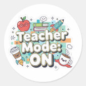 Teacher Mode: ON – かわいいおもしろ先生の学校再開 ラウンドシール (正面)