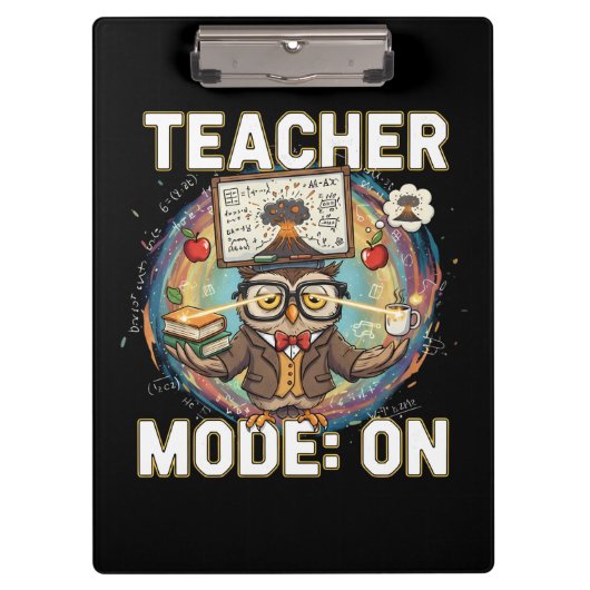 Teacher Mode: ON – Funny Owl Teacher Design クリップボード (正面)