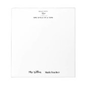 Teacher name elegant quote modern white frame ノートパッド (正面)