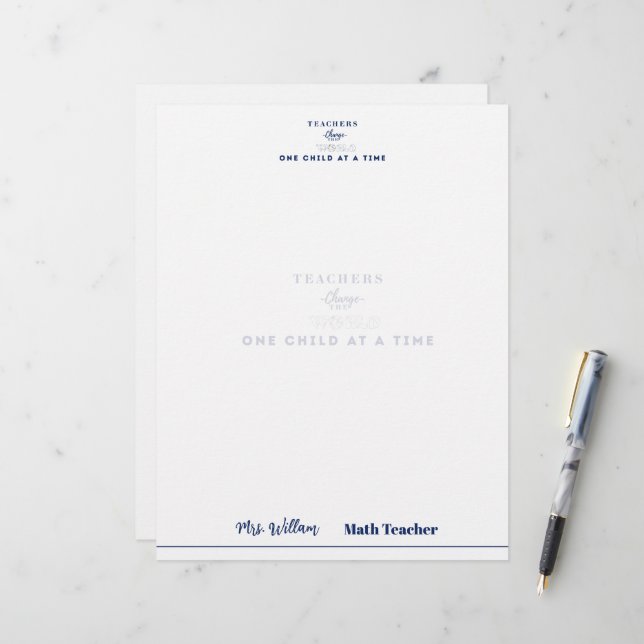 Teacher name elegant quote modern white frame レターヘッド (正面/裏面インサイチュ)