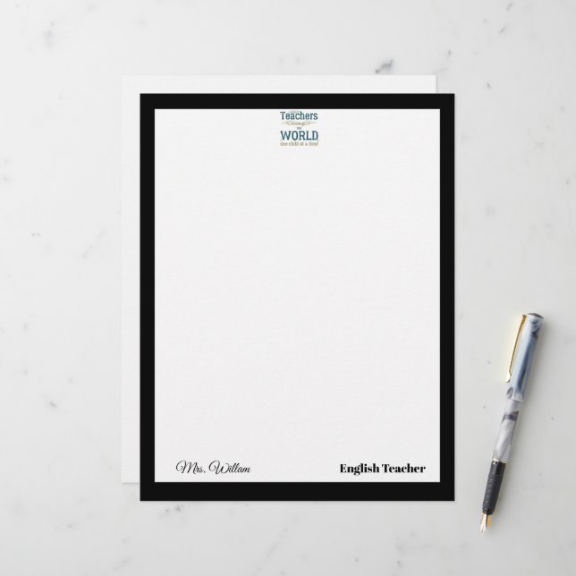Teacher name elegant quote modern white frame レターヘッド (正面/裏面インサイチュ)