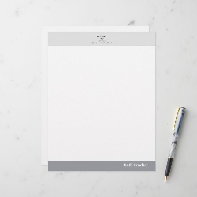 Teacher name elegant quote modern white frame レターヘッド (正面/裏面インサイチュ)