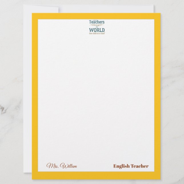 Teacher name elegant quote modern white frame lett レターヘッド (正面)