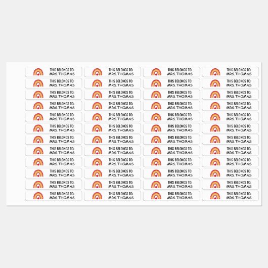 Teacher Name Labels – Personalized Rainbow Design ラベル (シート)