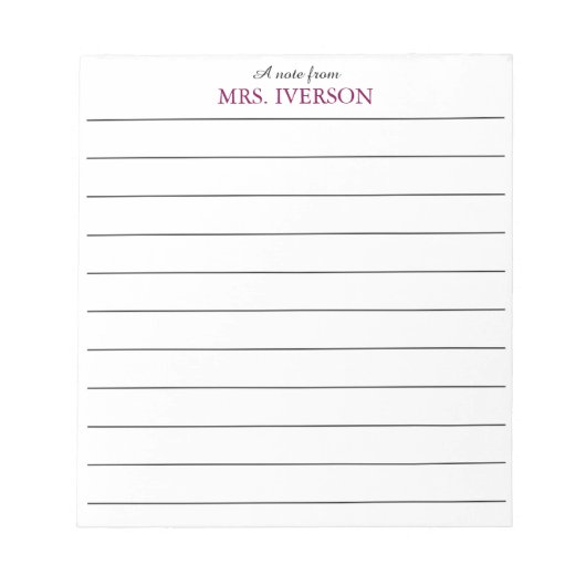 teacher Notepads Simple lined paper "a note from" ノートパッド (正面)