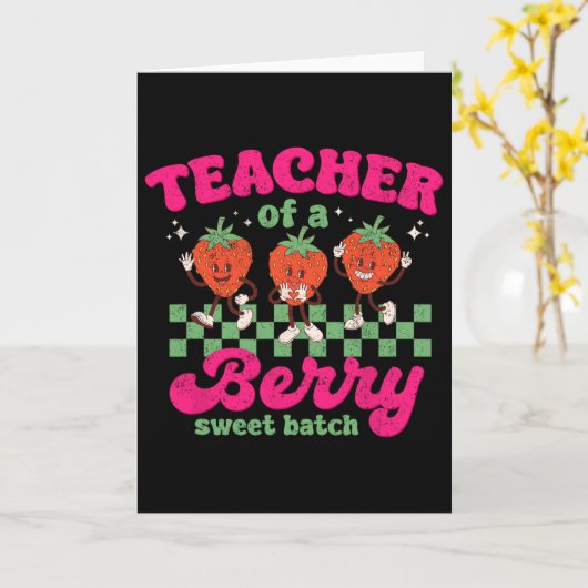 Teacher Of A Berry Sweet Tch Fun Strawberry Design カード (黄色い花)