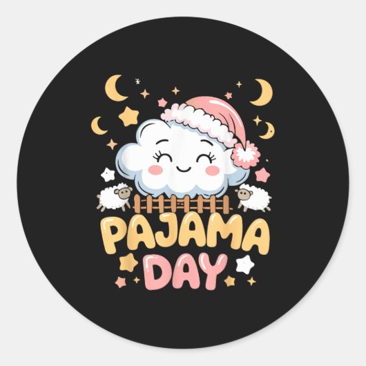 Teacher Pajama Day Shirt, Funny Cloud Sleever Scho ラウンドシール (正面)