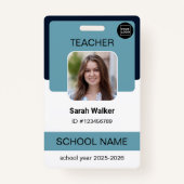 Teacher Photo ID Badge - School Staff - Dusty Blue バッジ (正面)