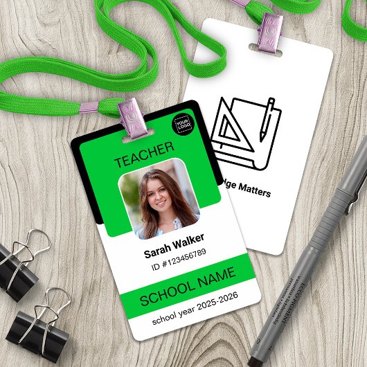 Teacher Photo ID Badge – School Staff - Green バッジ