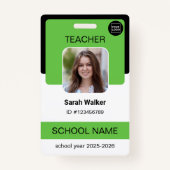 Teacher Photo ID Badge – School Staff - Green バッジ (正面)