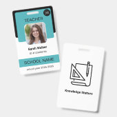 Teacher Photo ID Badge – School Staff - Light Blue バッジ (正面＆裏面)