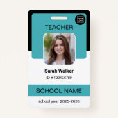Teacher Photo ID Badge – School Staff - Light Blue バッジ (正面)