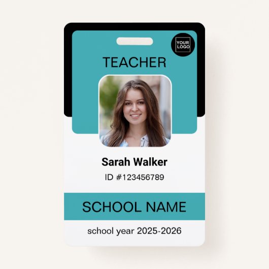 Teacher Photo ID Badge – School Staff - Light Blue バッジ (正面)
