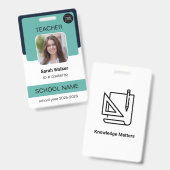 Teacher Photo ID Badge - School Staff - Mint Blue バッジ (正面＆裏面)
