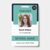 Teacher Photo ID Badge - School Staff - Mint Blue バッジ (正面)