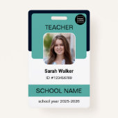 Teacher Photo ID Badge - School Staff - Mint Blue バッジ (正面)