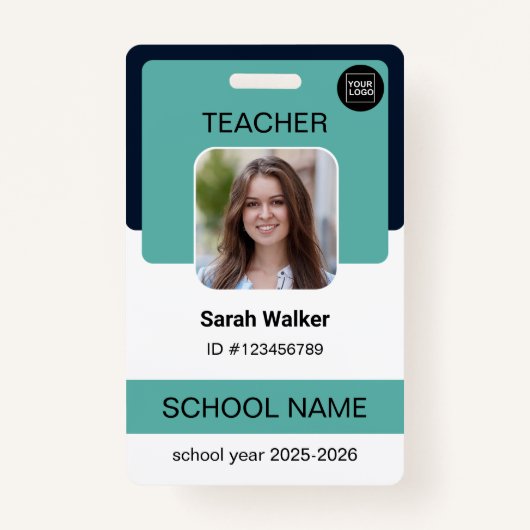 Teacher Photo ID Badge - School Staff - Mint Blue バッジ (正面)