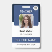 Teacher Photo ID Badge - School Staff - Navy Blue バッジ (正面)