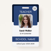 Teacher Photo ID Badge - School Staff - Navy Blue バッジ (正面)