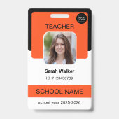 Teacher Photo ID Badge – School Staff - Orange バッジ (正面)