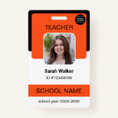 Teacher Photo ID Badge – School Staff - Orange バッジ (正面)