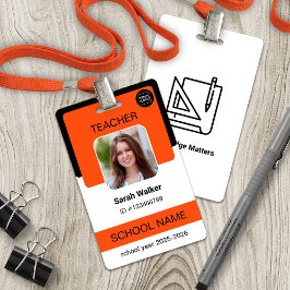Teacher Photo ID Badge – School Staff - Orange バッジ