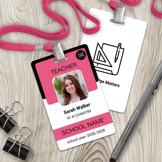 Teacher Photo ID Badge – School Staff - Pink バッジ