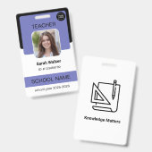 Teacher Photo ID Badge – School Staff - Purple バッジ (正面&裏面)
