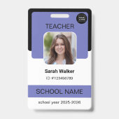 Teacher Photo ID Badge – School Staff - Purple バッジ (正面)