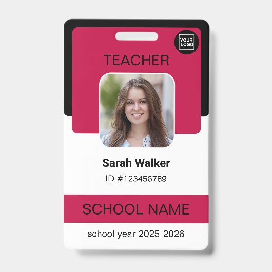 Teacher Photo ID Badge – School Staff - Red バッジ (Front)