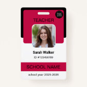 Teacher Photo ID Badge – School Staff - Red バッジ (正面)