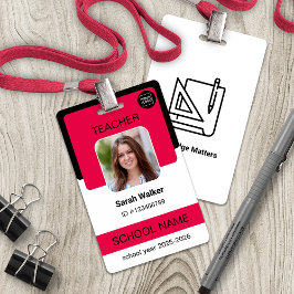 Teacher Photo ID Badge – School Staff - Red バッジ