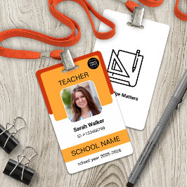 Teacher Photo ID Badge School Staff Yellow Orange バッジ