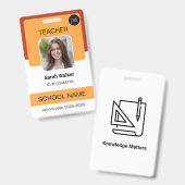 Teacher Photo ID Badge School Staff Yellow Orange バッジ (正面＆裏面)