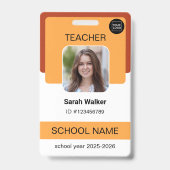Teacher Photo ID Badge School Staff Yellow Orange バッジ (正面)