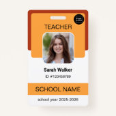 Teacher Photo ID Badge School Staff Yellow Orange バッジ (正面)