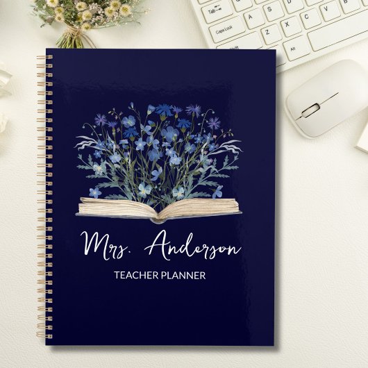 Teacher Planner Blue Wildflowers Grow From Book プランナー手帳