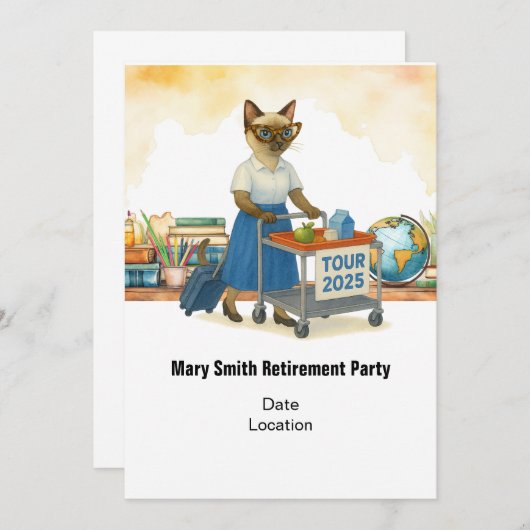 Teacher  retirement 2025 for cat lovers 招待状 (正面/裏面)