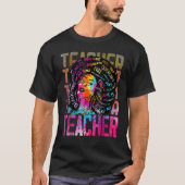 Teacher Retro Black History Month Afro Queen Black Tシャツ (正面)