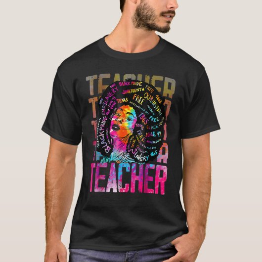 Teacher Retro Black History Month Afro Queen Black Tシャツ (正面)