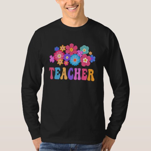Teacher Retro Groovy Flower Inspirational Colorful Tシャツ (正面)