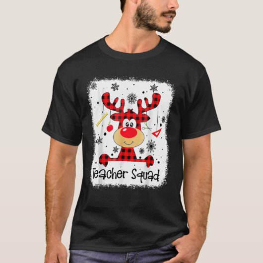 Teacher Squad Cute Red Plaid Reindeer Snow  Christ Tシャツ (正面)