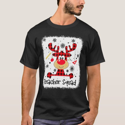 Teacher Squad Cute Red Plaid Reindeer Snow  Christ Tシャツ (正面)