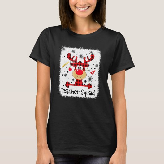 Teacher Squad Cute Red Plaid Reindeer Snow  Christ Tシャツ (正面)