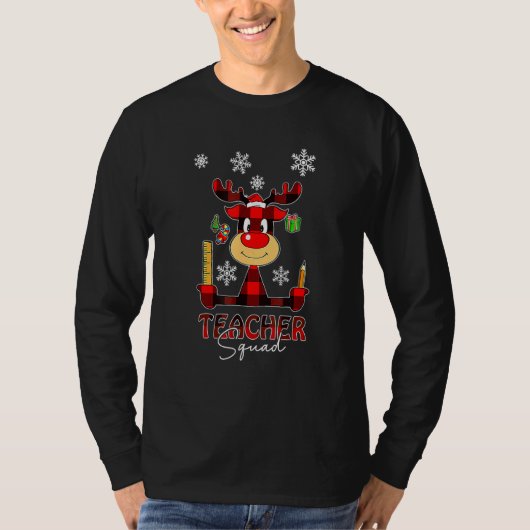 Teacher Squad Plaid Reindeer Santa Hat Teacher Chr Tシャツ (正面)