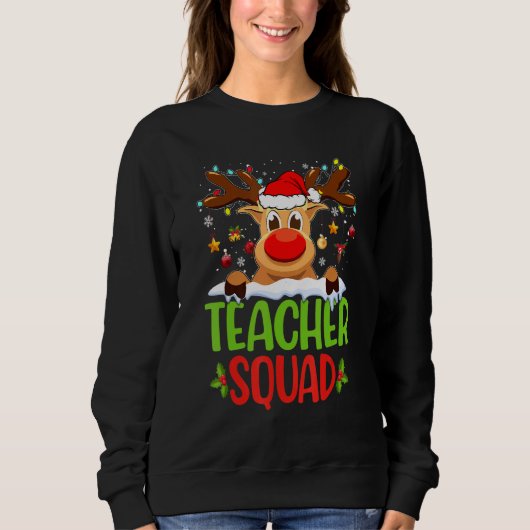 Teacher Squad Santa Reindeer Christmas Lights Xmas スウェットシャツ (正面)