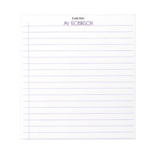 Teacher & Student Lined Paper “A Note From” Notepa ノートパッド (正面)