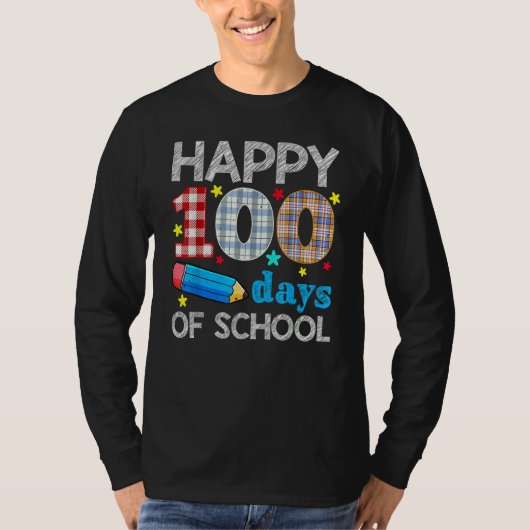 Teacher Student Plaid 100th Days Happy 100 Days Of Tシャツ (正面)