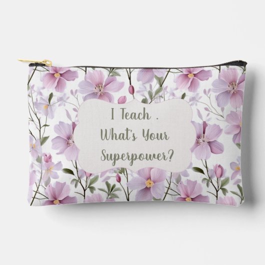 Teacher Superpower Floral – Inspirational Gift アクセサリーポーチ (正面)